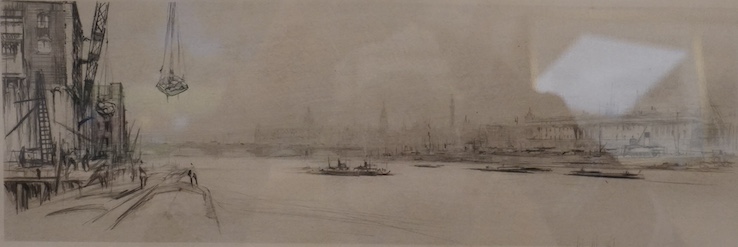 William Walcot (1874-1943), etching, London Docklands, signed in pencil, 14 x 34cm. Condition - fair